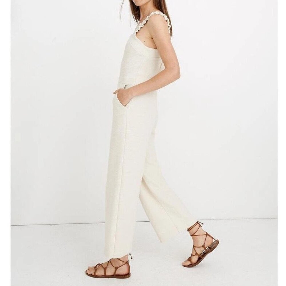 Madewell Texture & Thread Ruffle Straps / Bow at Back Beige Jumpsuit 8